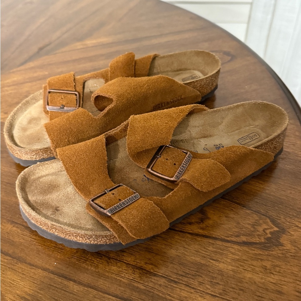 Birkenstock Brown Sandals with Cork Midsole and Buckle Closure